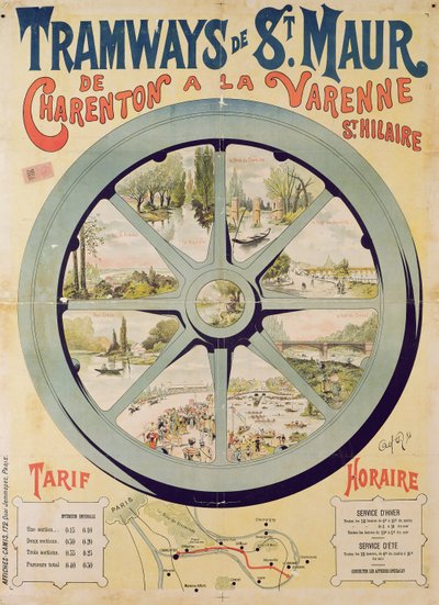 Póster publicitario de los Tranvías de St. Maur de Charenton a La Varenne-Saint-Hilaire, 1894 de French School